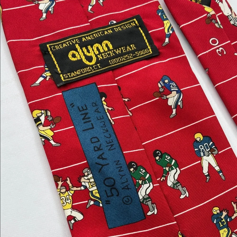Alynn Neckwear Red Silk “50 Yard Line” Football Tie Necktie